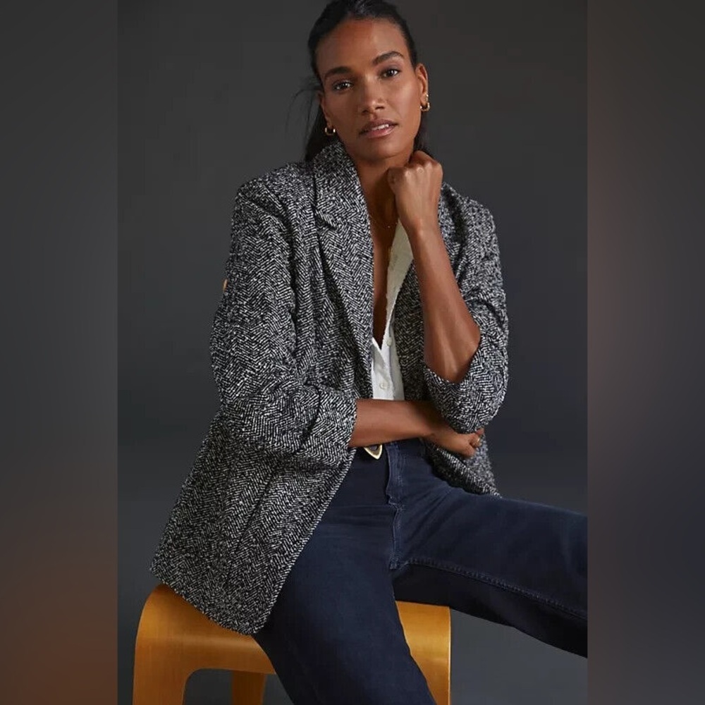 Anthropologie Avec Les Filles Relaxed Patch-Pocket Tweed Blazer Coat XS